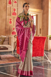 Light Shaded Mercerized Sigma Silk ︎With Classical Patola Design And SambalPuri Print With Aqua Finish